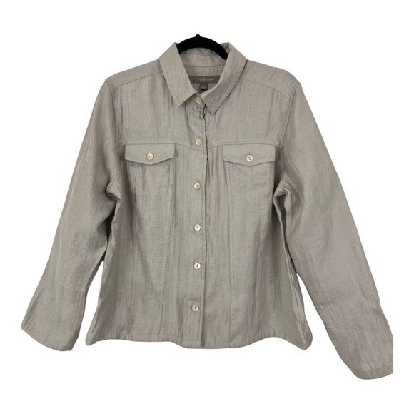 Croft & Barrow Womens Size L Silver Metallic Crinkle Button Up Shirt - Picture 1 of 4